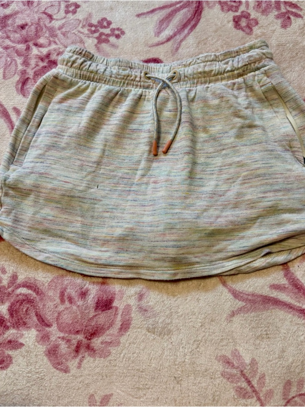 Athleta Girl Cream Knit Skirt with Pastel Space-Dye Waistband